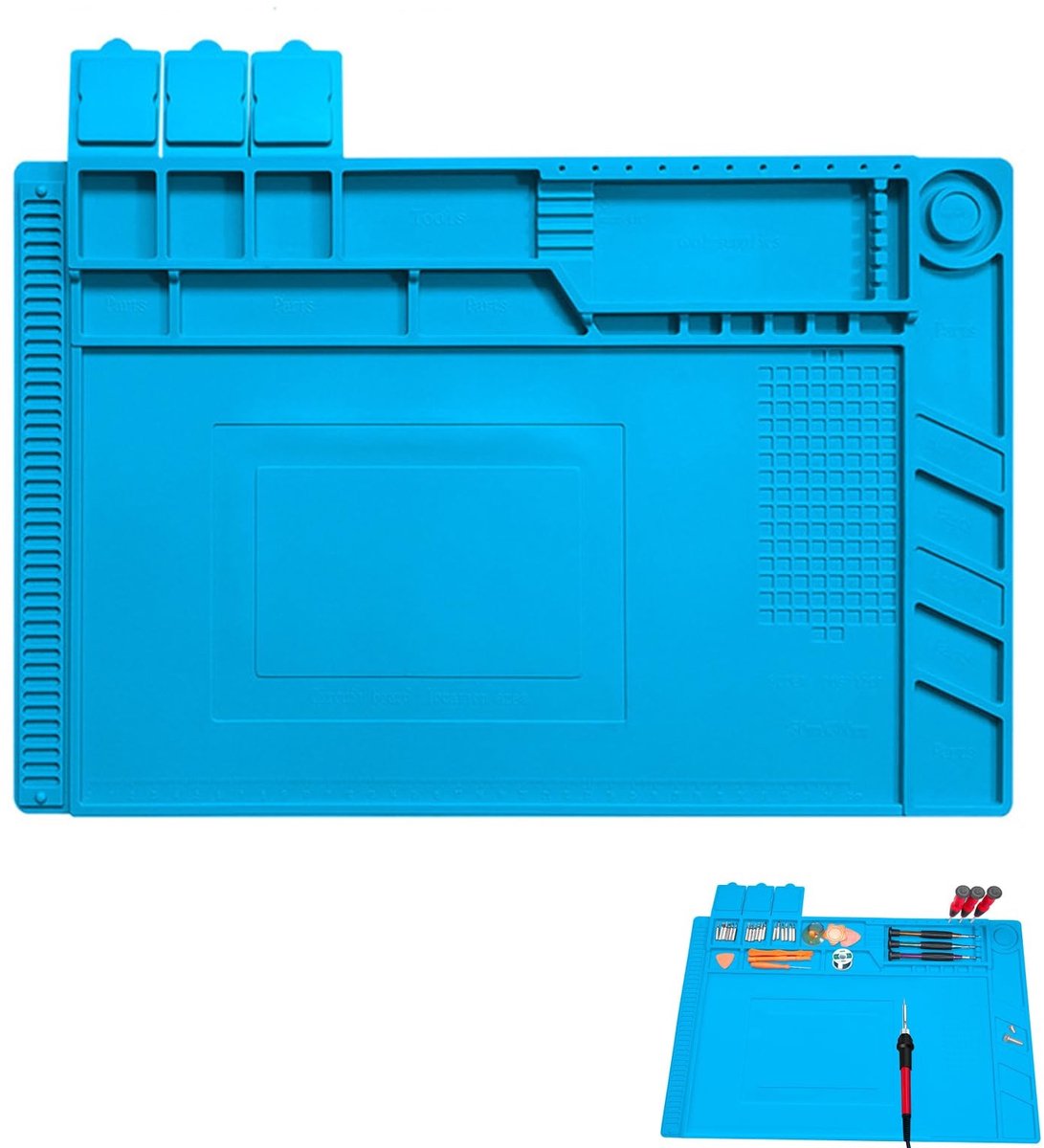 Dailygoods - Magnetic Solder Mat - Solder Mat voor Reparatie - Hittebestendig - Blauw - Siliconen Reparatiemateriaal - Geschikt voor Elektronica - 45...
