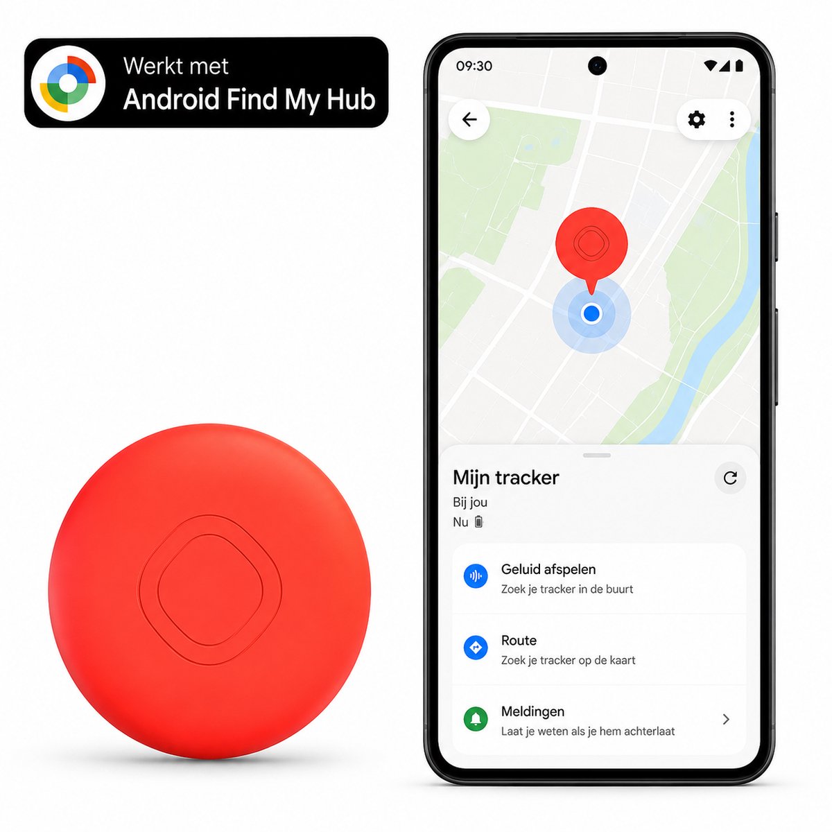 Android GPS Tracker – Werkt met Google Find My App – Locatie Tracker voor Sleutels, Koffer, Fiets, Auto & Huisdier – Vervangbare Batterij – Alleen voor Android – Rood