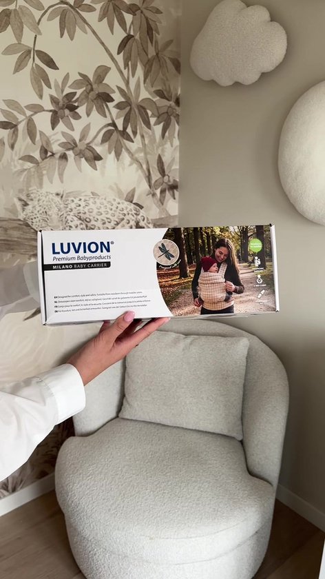 LUVION® Baby carrier MILANO Daylight Sand - Draagzak Baby - Ergonomische Buikdrager en Rugdrager - OEKO-TEX® Katoen - Beige met Hanenvoet Patroon