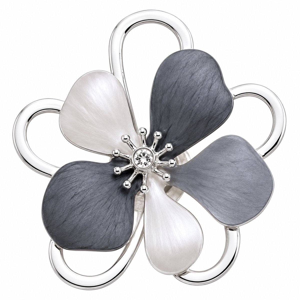 Fashionclip®- Magneet - Broches - Magneetsluiting - Magneetbroche - Zilver - Grijstinten - Bloem