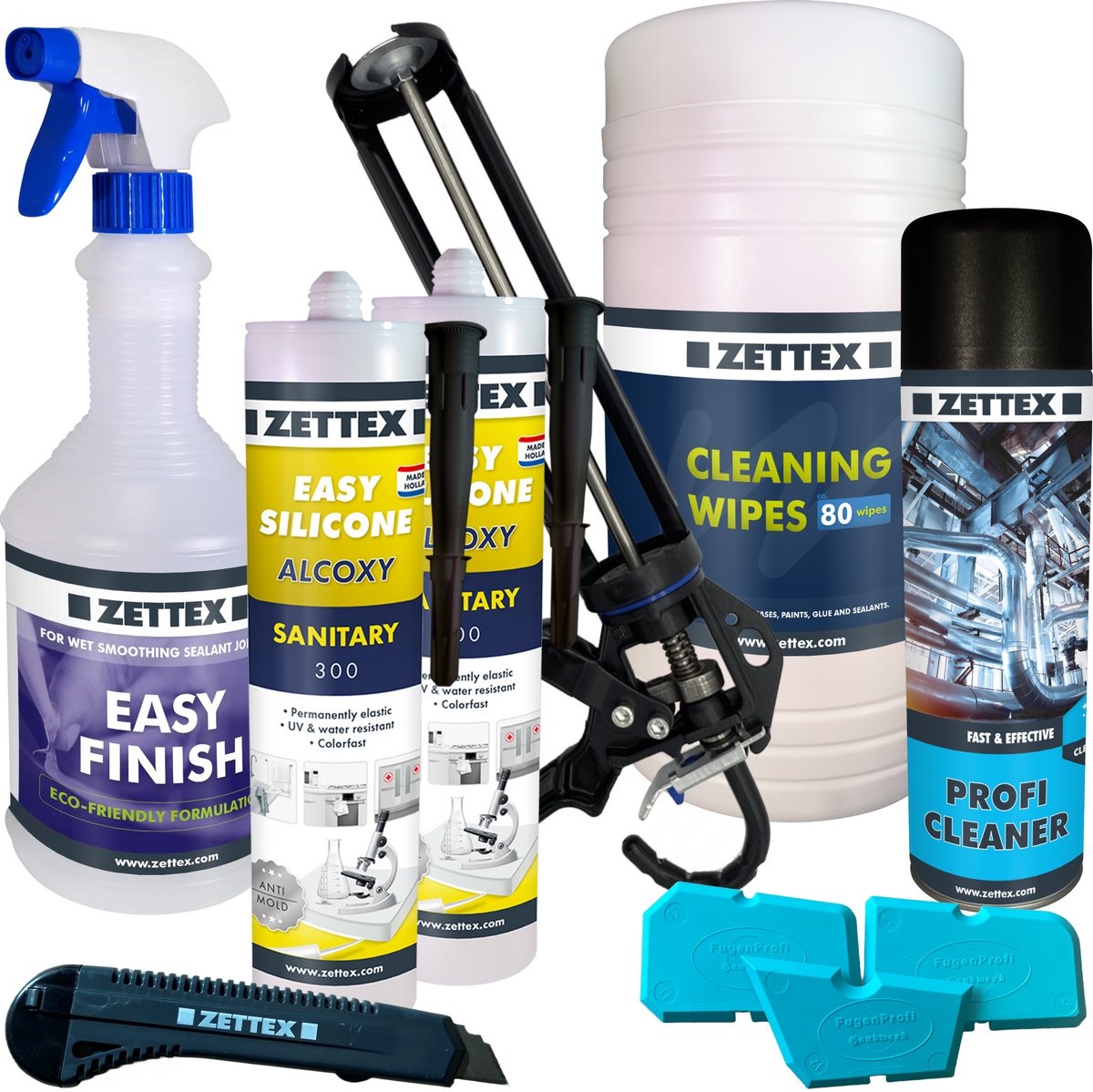 Zettex Easy Siliconenkit S - Sanitairkit voor Badkamer & Keuken - Schimmelbestendig & Elastisch - 2x310ml - Zwart - Voordeelbundel
