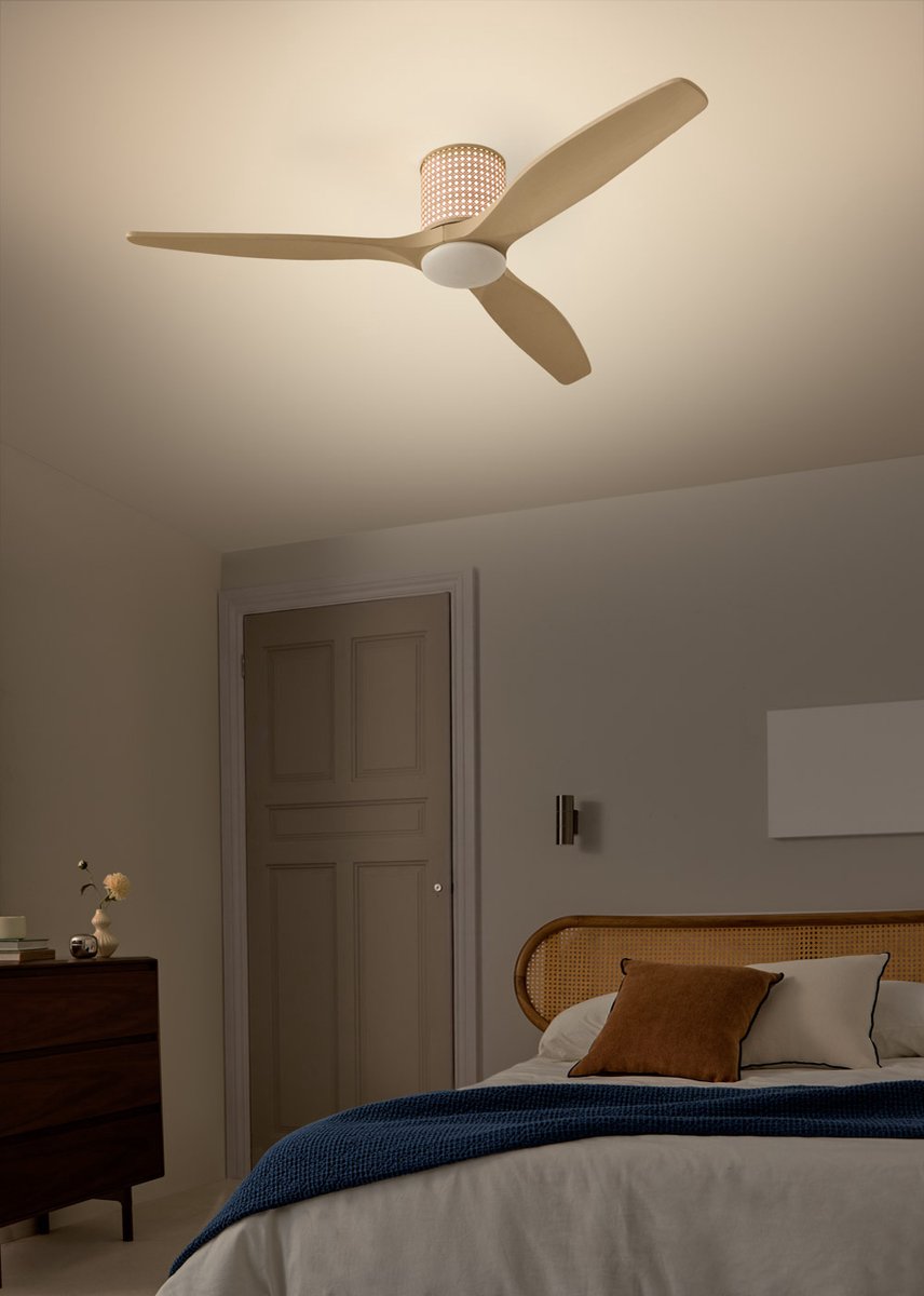 CREATE - Plafondventilator stil 40W (Ø132cm) - Sfeer- en hoofdverlichting LED - Afstandsbediening - 6 snelheden - Programmeerbaar - WIND CALM CUSTOM RATTAN