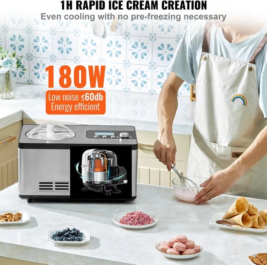 Rolu Ijsmachine - Softijsmachine - Softijs Machine Voor Thuis - 2 Liter - Klaar In 60 Minuten - LCD Display - 180W - Inclusief Recepten van Rolu — afbeelding 3