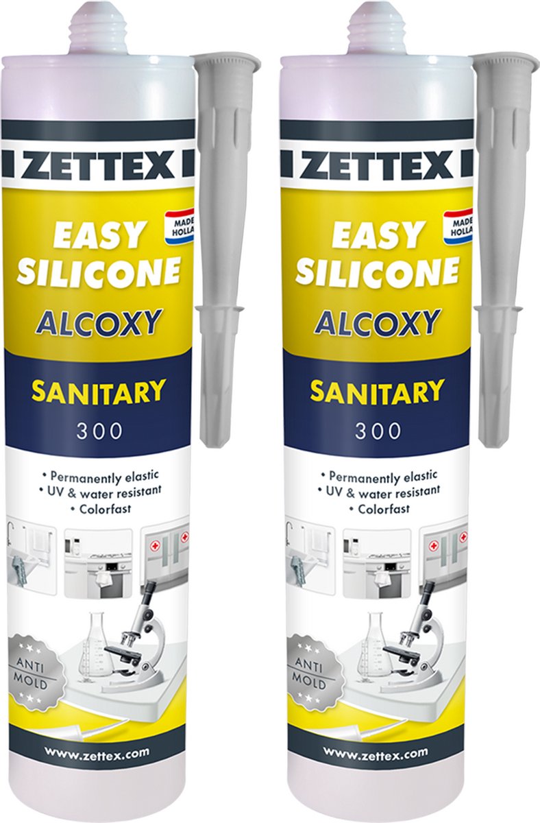 Zettex Easy Siliconenkit S - Sanitairkit voor Badkamer & Keuken - Schimmelbestendig & Elastisch - 310ml - Lichtgrijs