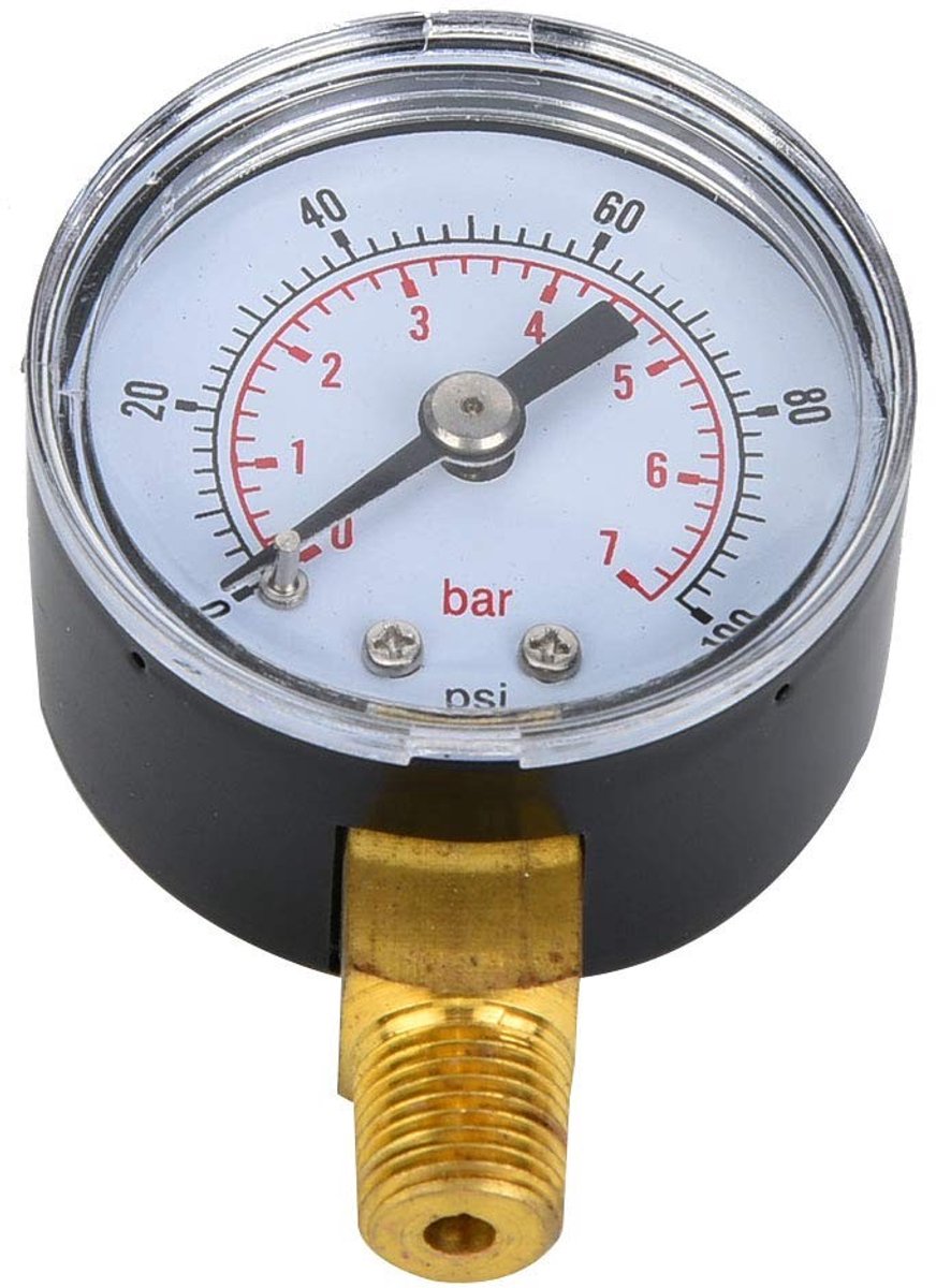 Dailygoods- Manometer Professionele Drukmeter - 1/8 Inch BSPT Aansluiting - Lucht/Waterdrukmeter - Transparante Wijzerplaat - Roestvrij Staal