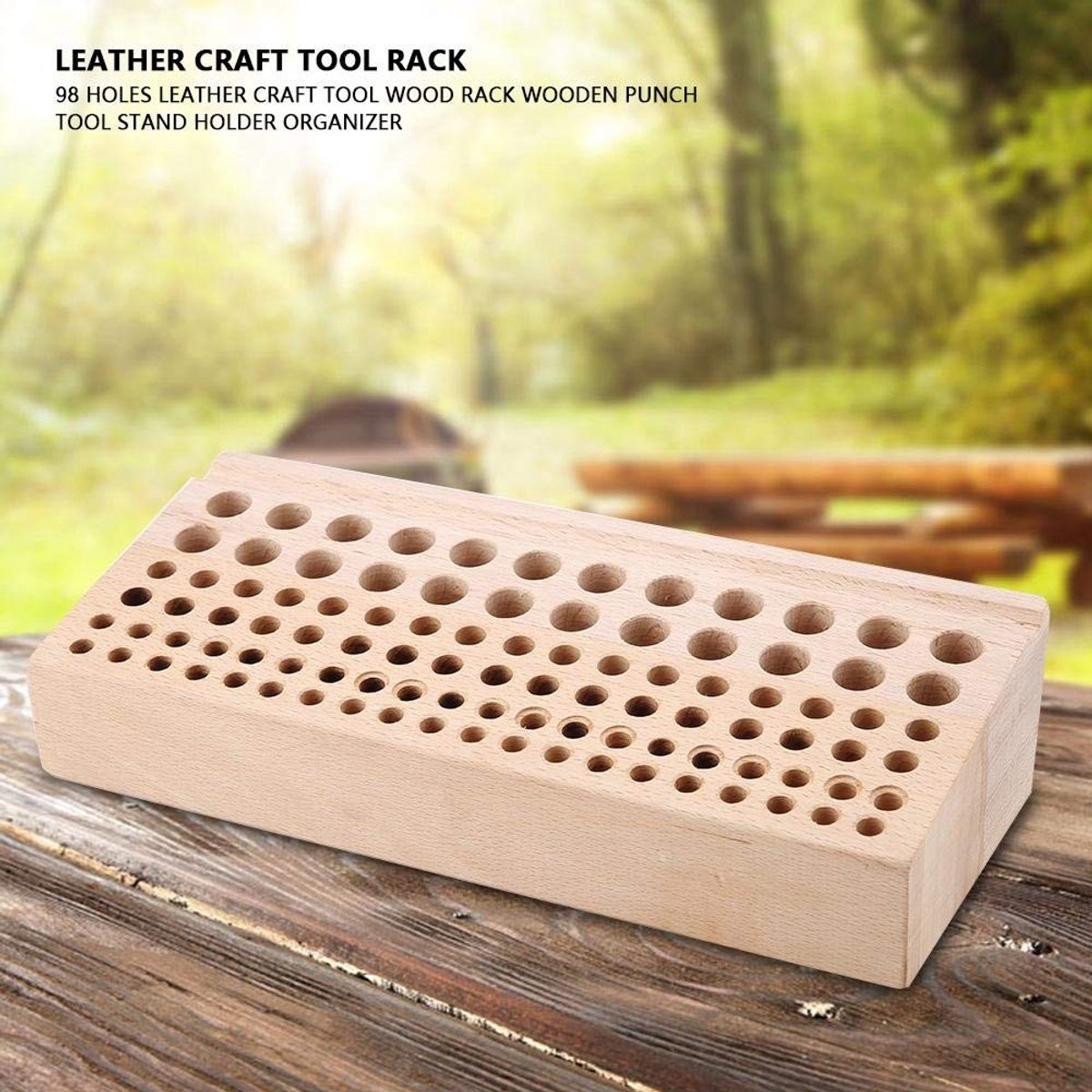 Dailygoods- Gereedschaphouder Lederen 98 Gaten - Hout/Rubber Constructie - Handgereedschappen - Stempelen/Perforatie - Cadeau voor Doe-Het-Zelf - Perfect voor Ambachtsliefhebbers - Gereedschapsorganizer