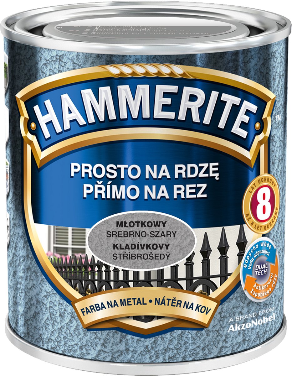 Hammerite Direct op roest hamer 0,25l, Zilvergrijs