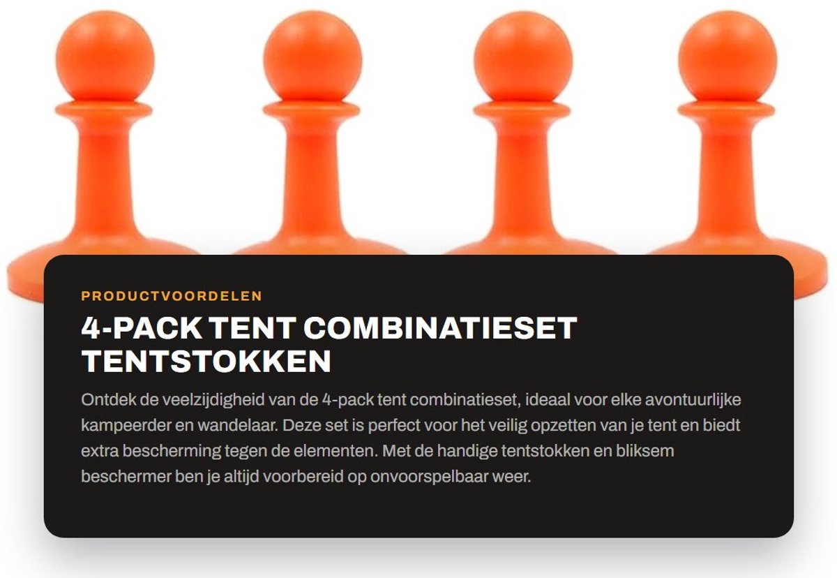 Dailygoods- Tent Combinatieset 4-pack - Tentstokken - Bliksembeschermer - Zeilgrijpers - Voor Camping/Wandelen - Duurzaam Materiaal - Kampeerset