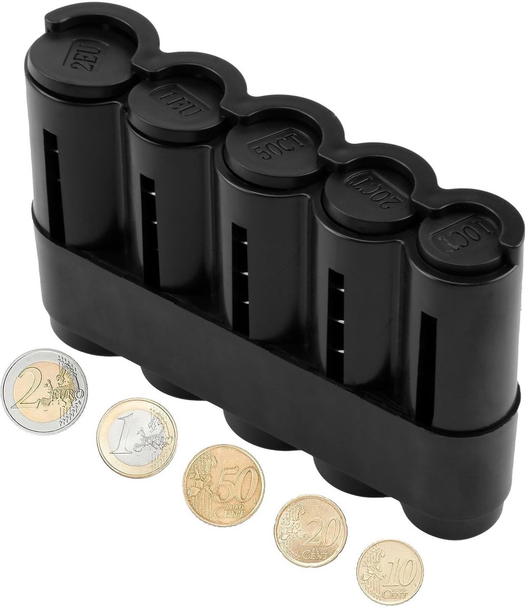 Dailygoods- Muntenbox met 5 Vakken - Muntdispenser - Muntensorteerder - Robuust Kunststof - Compact Ontwerp - Geschikt voor 70 Munten - Muntenopbergdoos