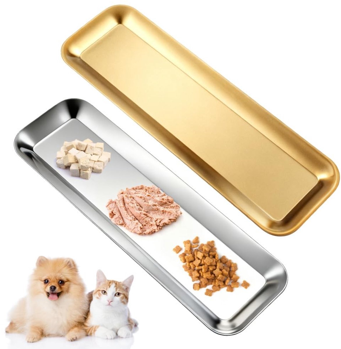 Dailygoods- Kattenbakjes set van 2 - Ondiepe/brede bakjes - Roestvrij staal - Voor kittens/honden - Corrosiebestendig - Hoge temperatuur tolerant - Voerbakjes