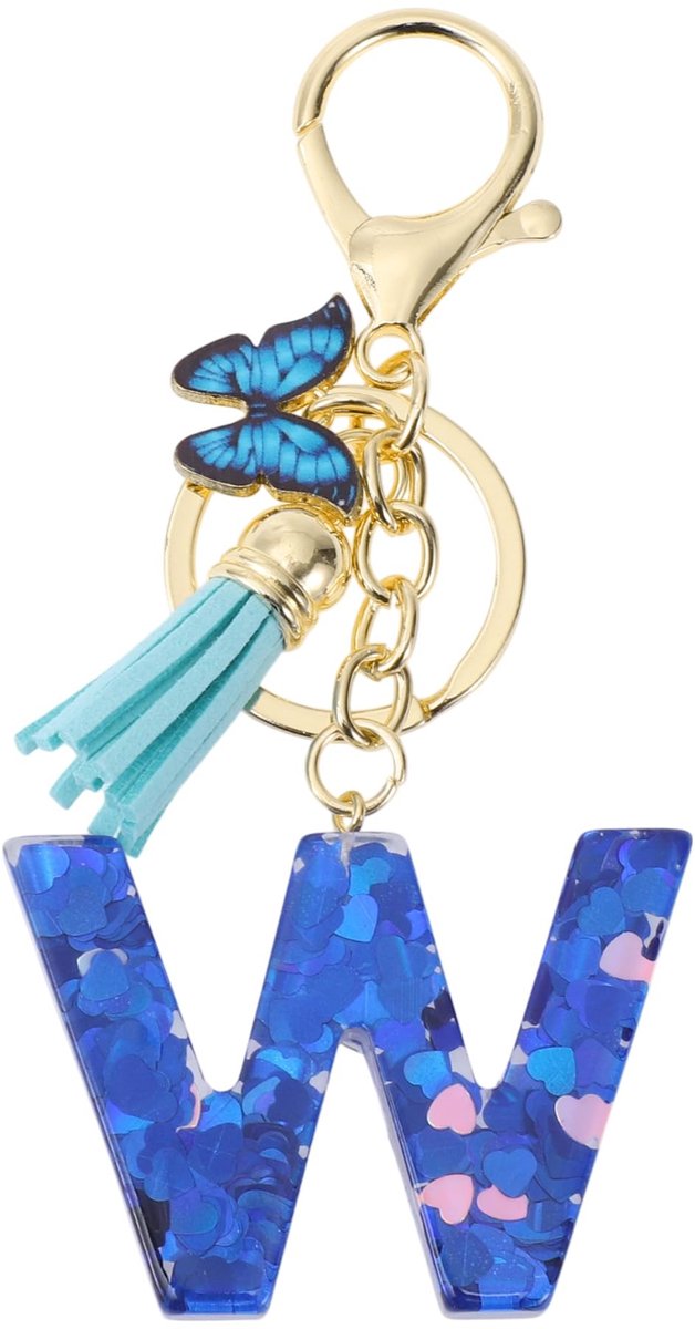 Dailygoods- Sleutelhanger met letter W - Vlinder/Sleutelhanger - Duurzaam Harsmateriaal - Charmante Kwast - 9,3 cm - Elegante Toegang. - Sleutelhanger Met Initiaal