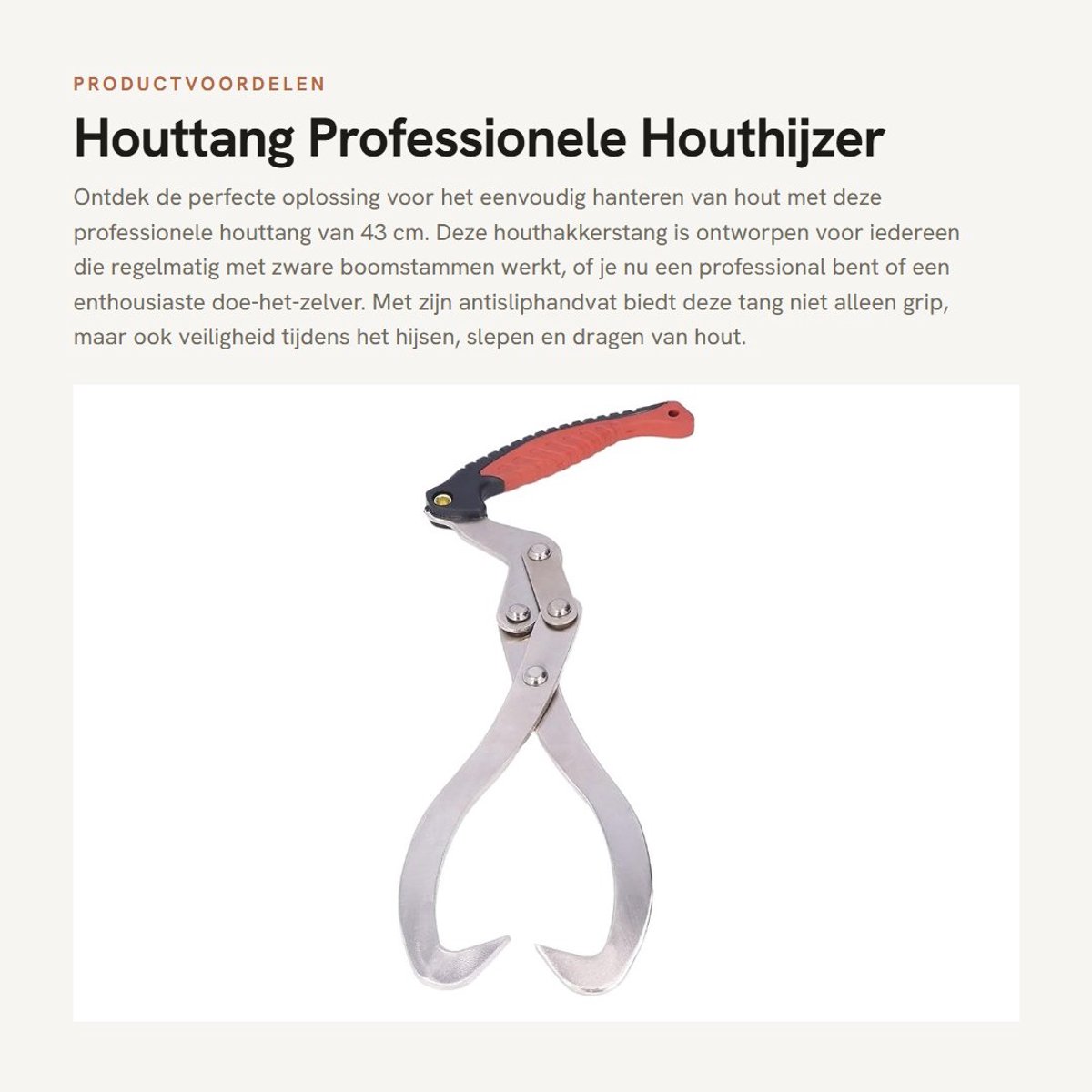 Dailygoods- Houttang 43 Cm - Professionele Houthakkerstang - Draagbare Houthijstang - Antisliphandvat - Voor Het Hijsen van Hout - Gemakkelijk Vervoer van Loggen - Houtgrijper