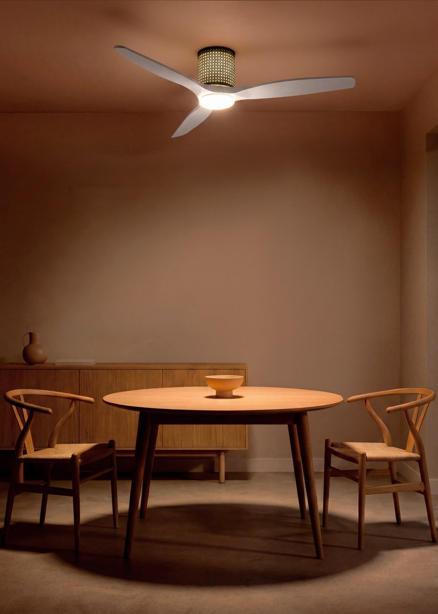 CREATE - Plafondventilator stil 40W (Ø132cm) - Sfeer- en hoofdverlichting LED - Afstandsbediening - 6 snelheden - Programmeerbaar - WIND CALM CUSTOM RATTAN