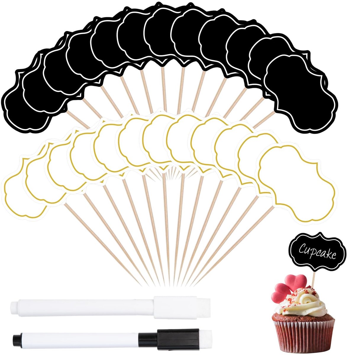 Dailygoods- Voedseletiketten 100 stuks - Buffet Labels - Vlaggen - Krijt Etiketten - Eetbordjes - Markeren voedsel - Buffetlabels