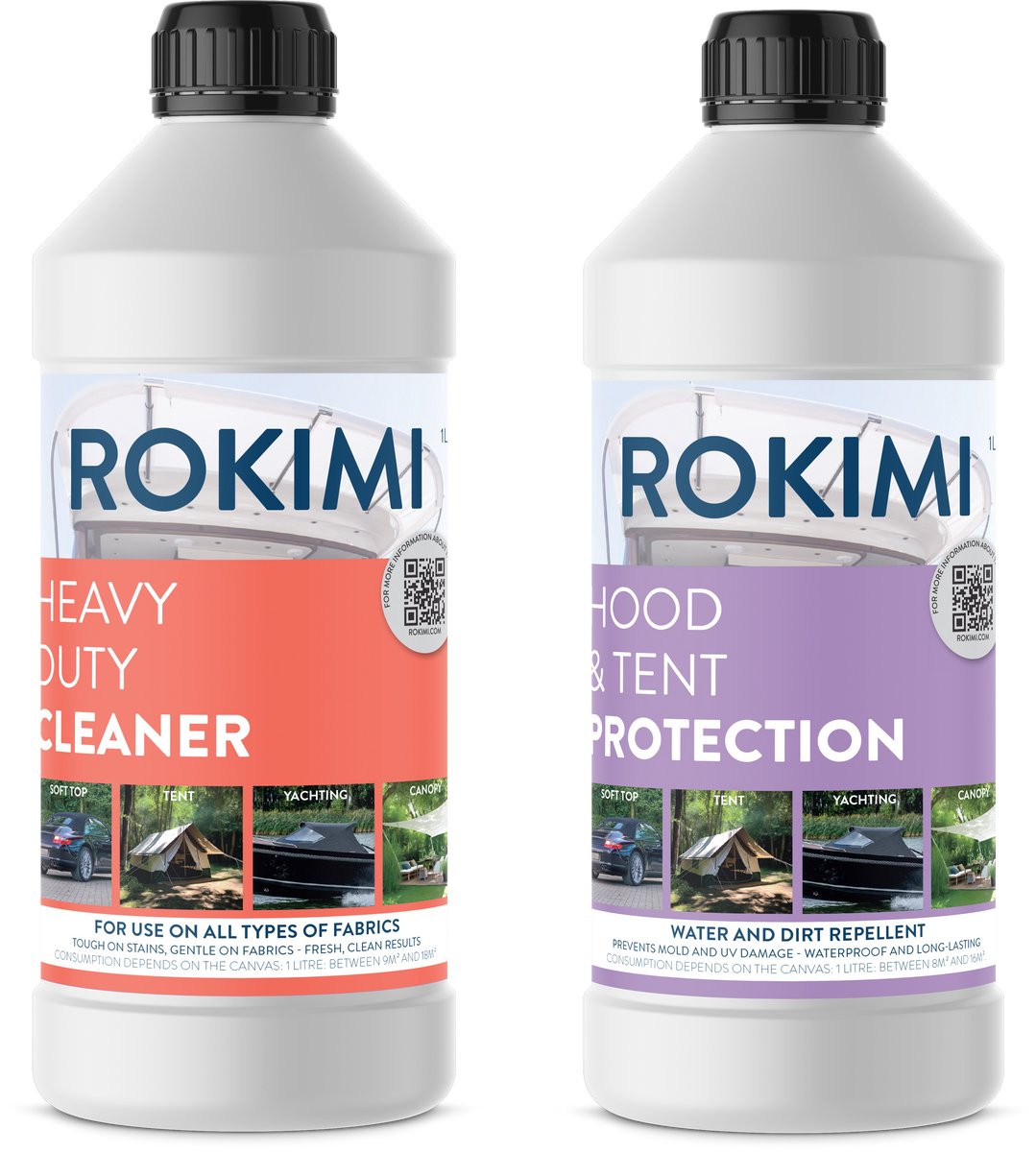 Rokimi Buitendoek - Krachtig reinigings- en impregneerpakket - Vlekverwijderen en impregneren - Voor tent, bootkap en cabriodak - 2 x 1L