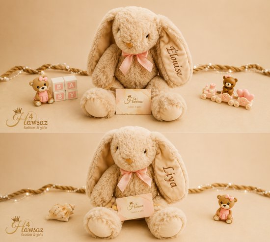 Hawsaz.nl kraamcadeau - Mijn Eerste Knuffel Konijn met Naam 40 cm - Babyshower - Gepersonaliseerde - Geboorteacdeau - Baby cadeau - Luxe cadeau van Hawsaz.nl — afbeelding 3