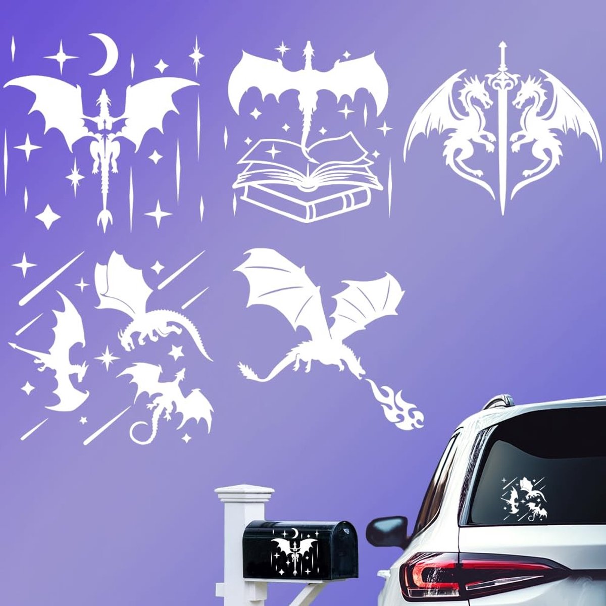 Dailygoods- Auto Stickers Vlam Draak - Reflecterende Stickers - Decoratie voor Auto/Truck - 5 Stuks/set - 16,1 x 5,83 Inch - Mysterieuze Fantasiesfeer - Autodecal
