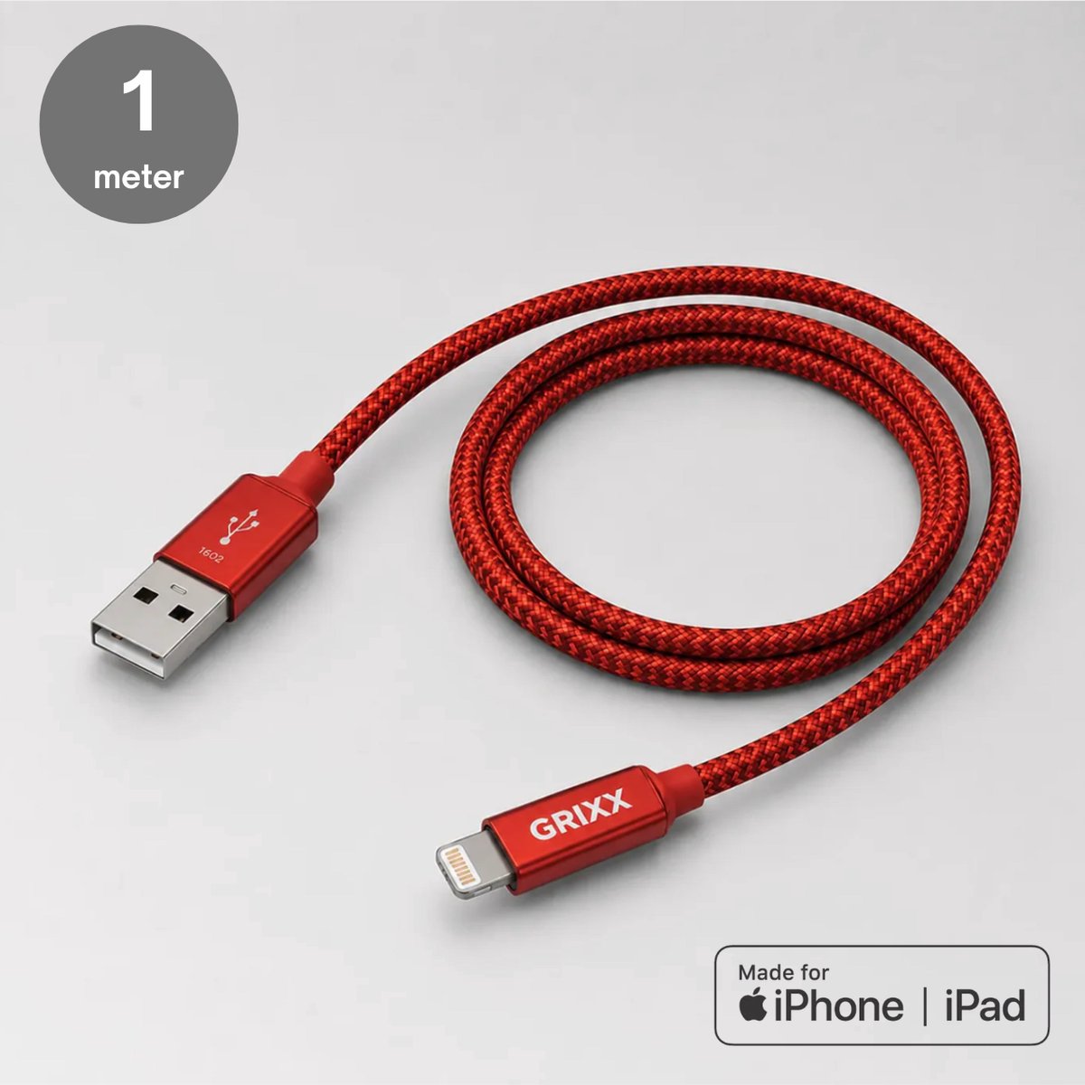 Lightning naar USB-A kabel - Grixx - MFi - 1 meter - Rood