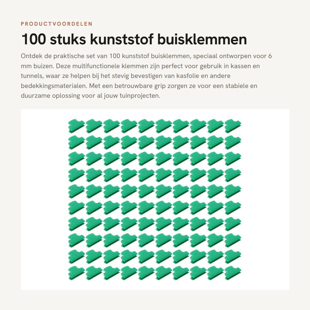 Dailygoods- Buisklemmen 100 Stuks - Kunststof - Multifunctionele Klemmen - Kasfolie Bevestiging - Geschikt voor 6 mm Buizen - Duurzaam - Tuinklemmen