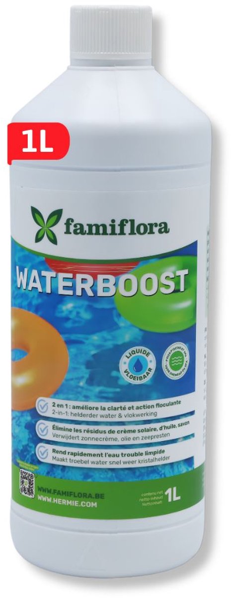Famiflora Waterboost vloeibaar 1L - tegen troebel water! - Maakt troebel water helder zodat zwemmen weer plezierig wordt
