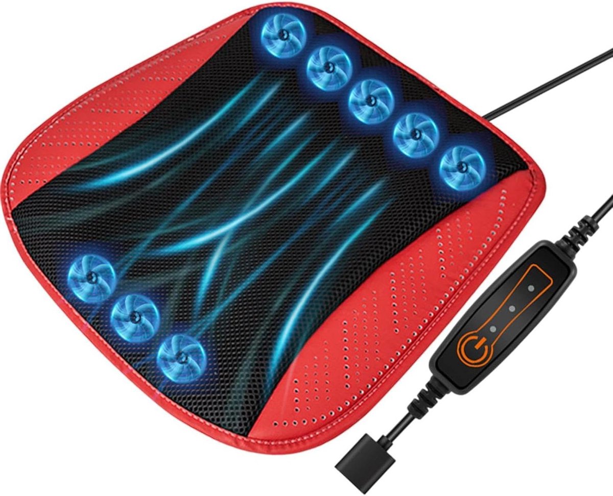 Koeler kussen - Stoel koeler - Comfortabel reizen - 8 ventilatoren - 44x44cm - Rood