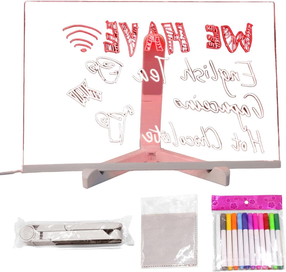 LED Berichtbord - Schrijfbord Acryl - Berichten Weergeven - Verlichte Rand - 20x30 cm - Transparant