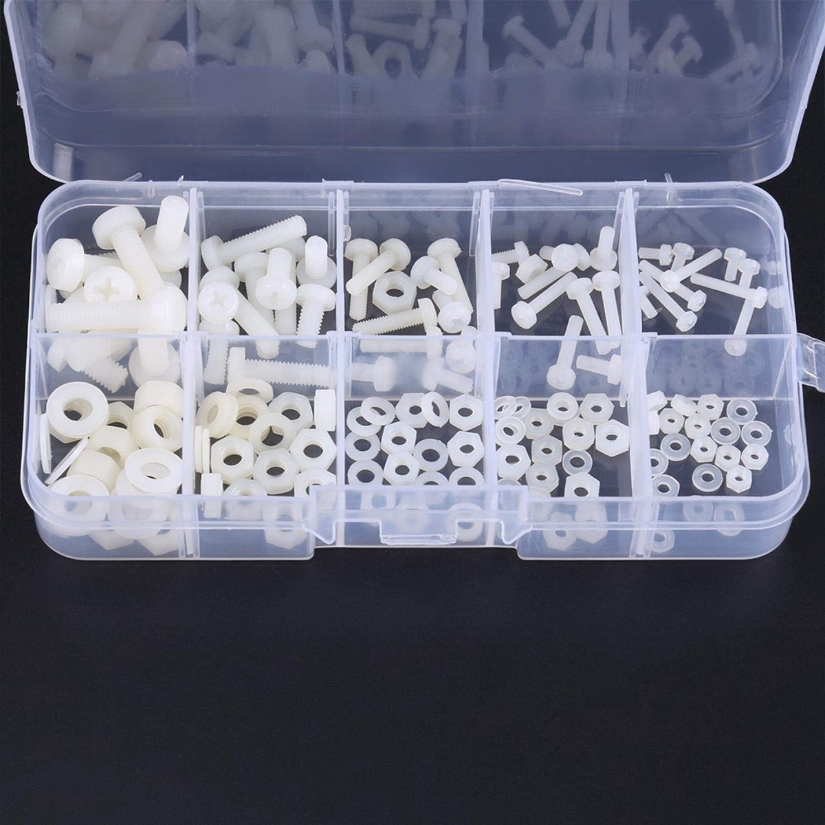 Dailygoods- Schroeven 150-delig assortiment - Zeskantmoeren - Sluitringen - Polyamide - M2/M2.5/M3/M4/M5 - Diverse maten - Bevestigingsset