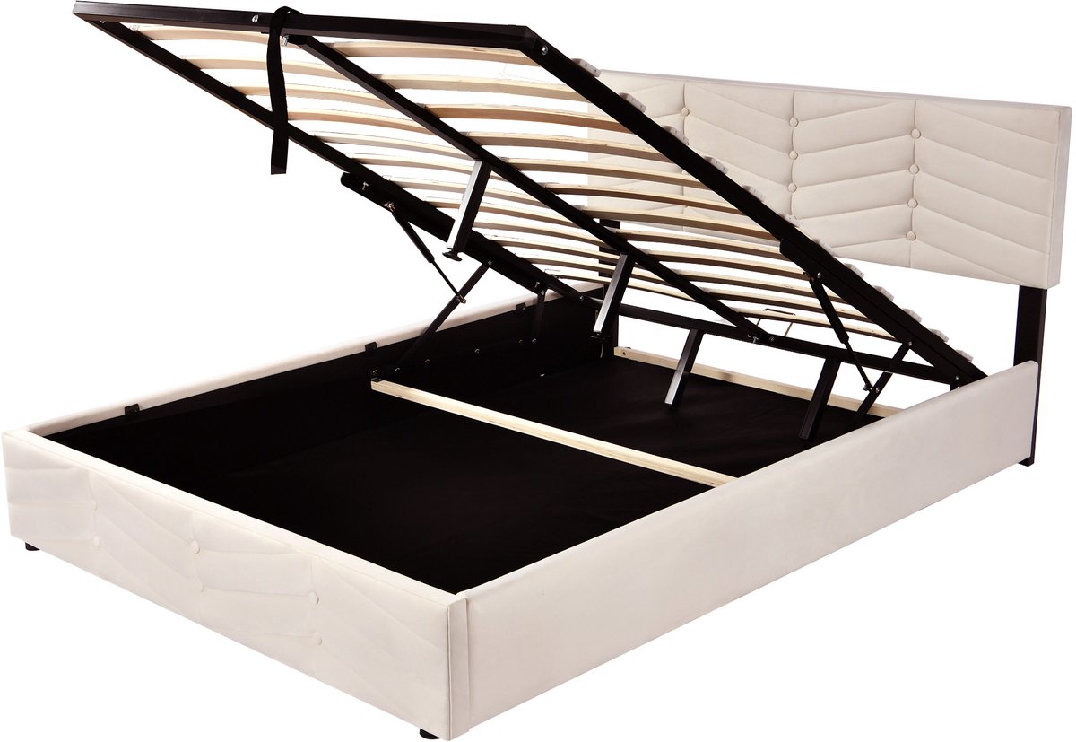 COVREO Bed 140x200 beige, samten frame, verstelbaar hoofdbord, zonder matras