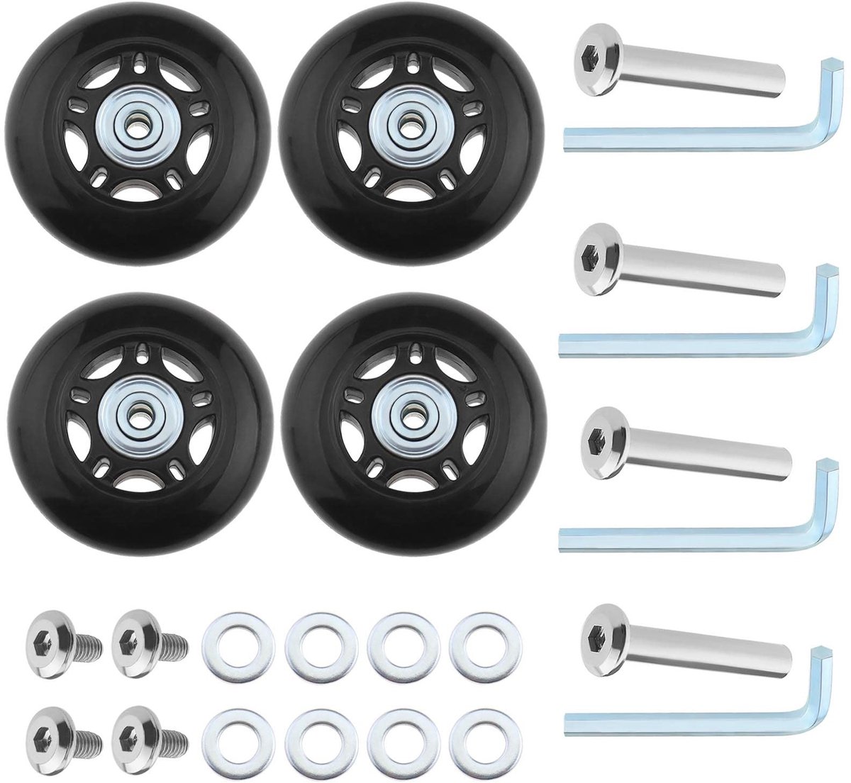 Dailygoods- Bagagerollen 60 mm - 2 Sets Vervangende Wielen - Rubber/Metaal - Assen 36 mm - Slijtvast - Flexibel Draaibaar - Trolleywielen