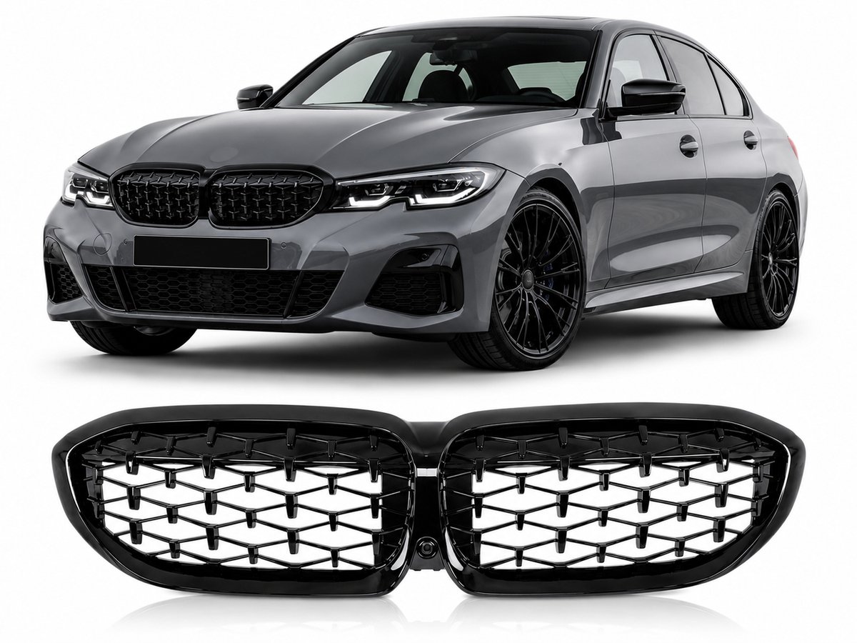 Nierengrille Geschikt voor BMW 3 Serie G20 G21 Pre-LCI (2018-2022) Glanzend Zwart Diamond Look