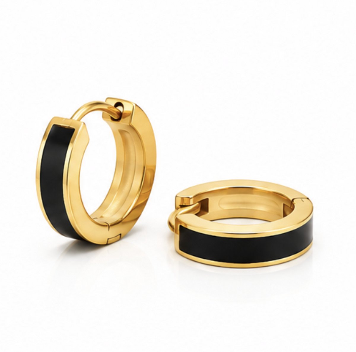 Oorbellen zwart - Goudkleurig - Verguld - Roestvrijstalen oorbellen - sieraden – Cadeau tip – Hip - Trendy