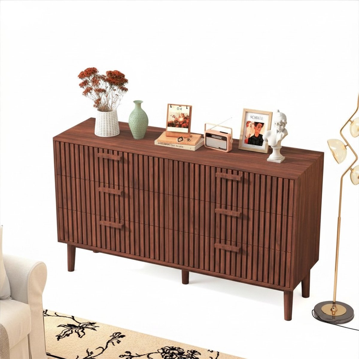 HomeGoodies Dressoir kast – Opbergkast met 2 lades en 2 deuren – 100 x 35 x 80 cm – Donkerbruin MDF meubel modern design walnoot