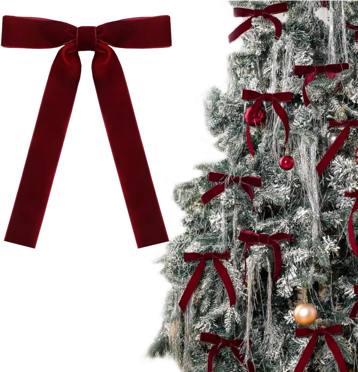 Dailygoods- Kerstboomstrikken 12 Stuks - Bordeauxkleurige Fluwelen Strikken - Vintage Kerstversiering - Kerstdecoratie Binnen/Buiten - Gedraaide Veters - Luxe Afwerking