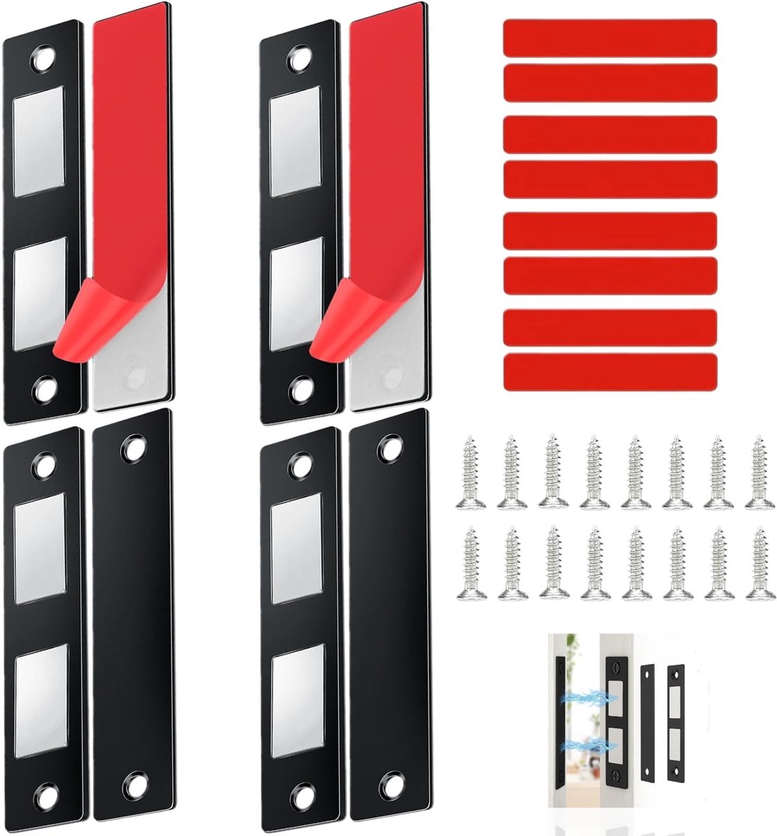 Dailygoods- Magneetsnapper ultradun - Deurmagneet - Deursluiter voor binnen - Magnetische sluiters - Roestvrij staal - 4 x 3M kleefpad