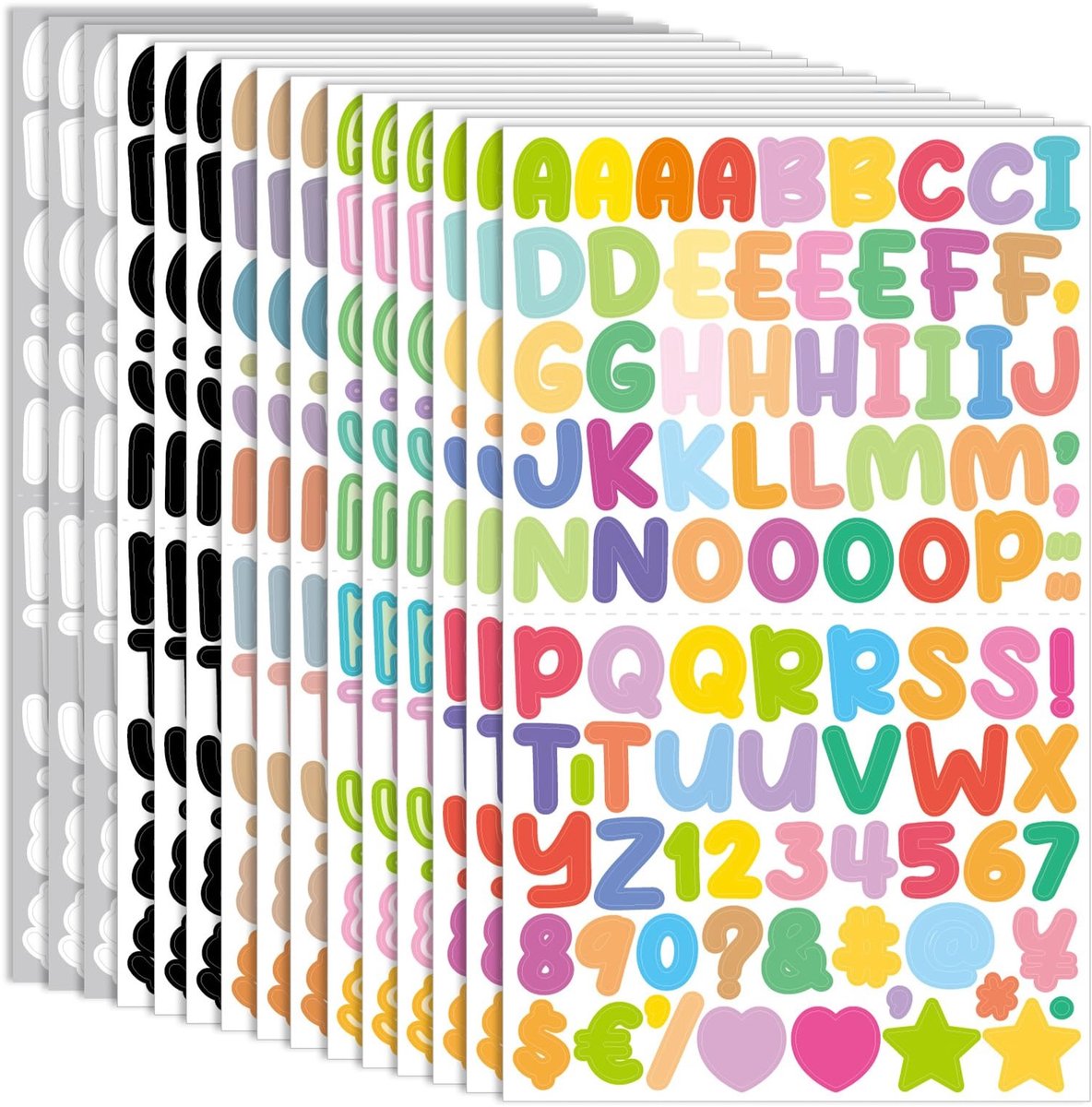 Dailygoods- Letterstickers 15 Stuks - Zelfklevende Alfabetstickers - Cijferstickers - Kleurrijke Stickers - Waterdicht Vinyl - Creatieve Decoratie