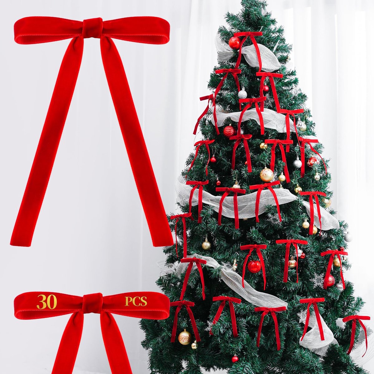 Dailygoods - 30 Stuks Fluwelen Strikken voor Kerstdecoratie