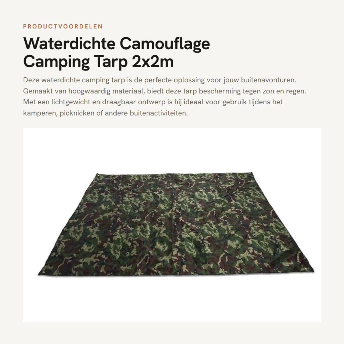 Dailygoods- Tarp Waterdicht - Campingzeil - Draagbaar - Lichtgewicht - Multifunctioneel - Maat: 2 x 2M - Tentzeil