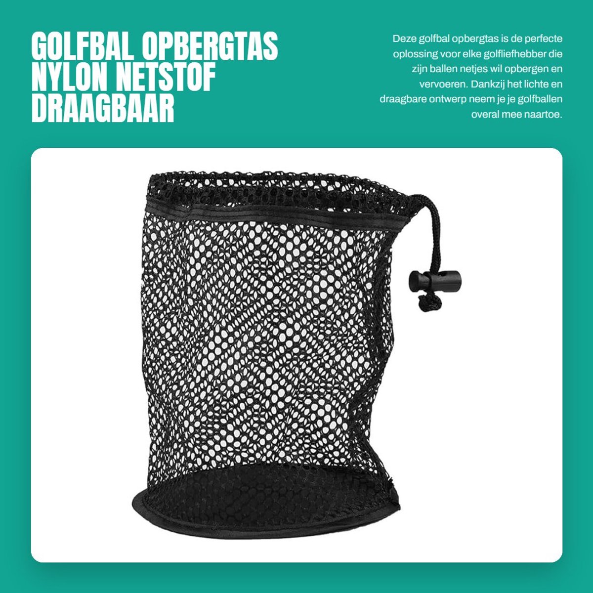 Dailygoods- Golfbaltas Draagbaar - Opberghouder - Nylon - Lichtgewicht - Duurzaam - Dubbel Mesh Design - Voor 50 Ballen - Golfbalhouder