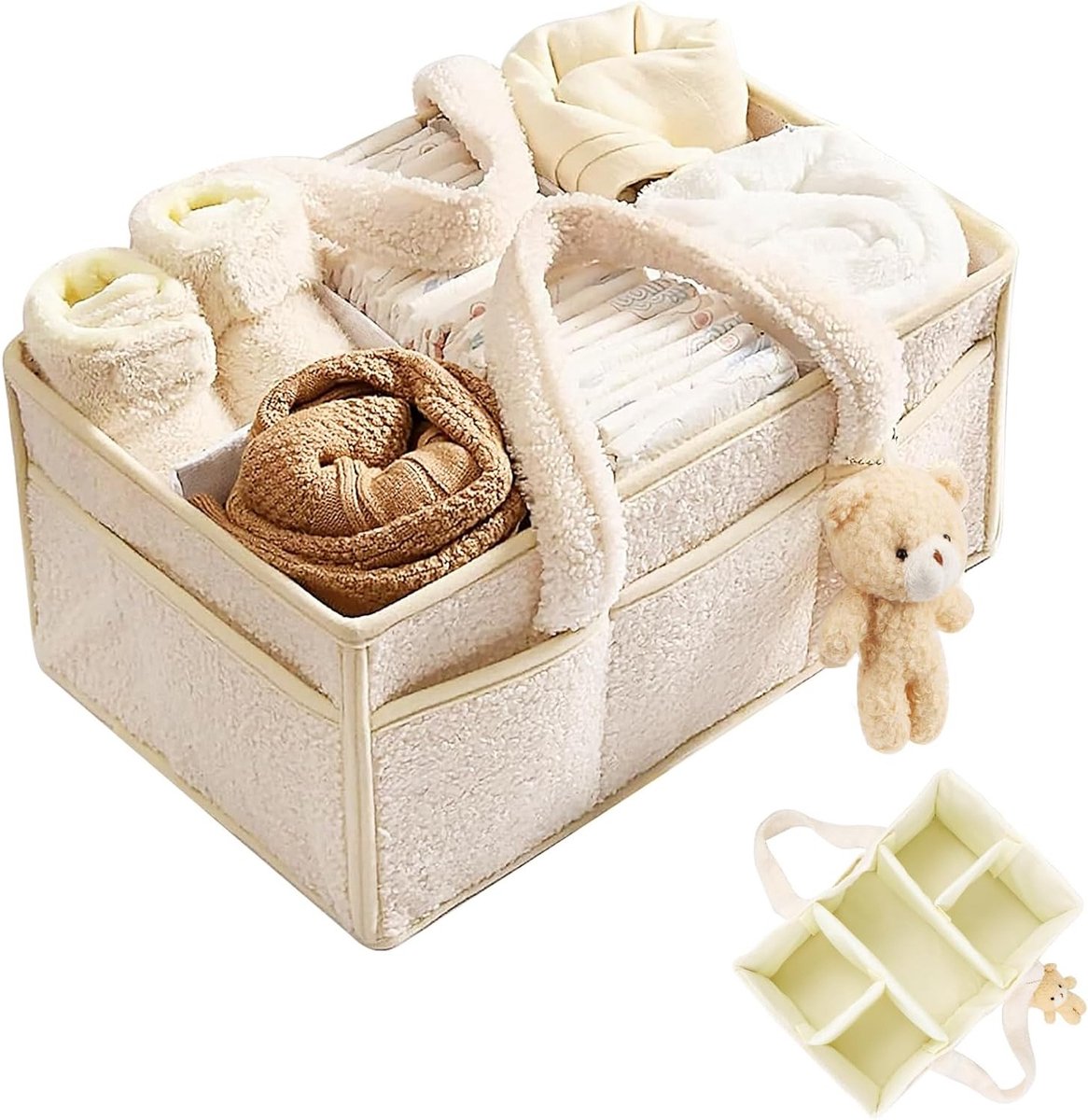 Diaper Organizer voor Verschoonmat, Opbergmand voor Natdoekjes en Luiers, Caddy voor Baby, Cadeau voor Babyshower, Organizer voor Auto en Kinderkamer, Draagbare Opbergruimte