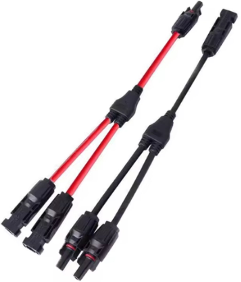 Y-Kabel splitter voor zonnepanelen camper/caravan - rood/zwart - set met 2, 3 of 4 adapters - 2 adapters