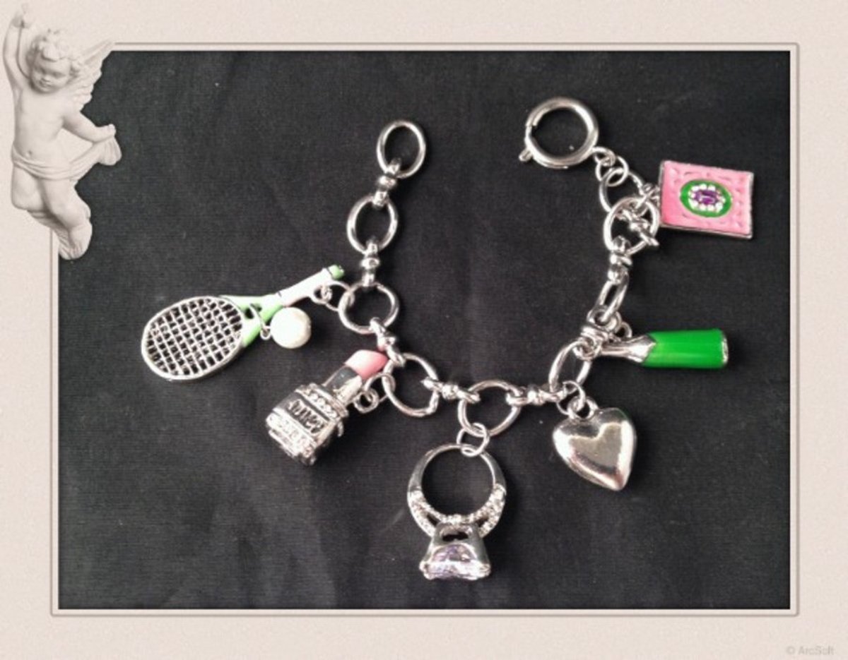 Hetty'S -Bedelarmband van staal - met 6 grote bedels - Veerslot - Maat 18 cm