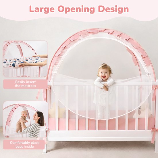 Babybed Klamboe met Popup-Functie - Automatisch Slot Rits, Grote Opening, Draagbaar Muskietennet voor Ledikant - Veilig & Ademend — afbeelding 4