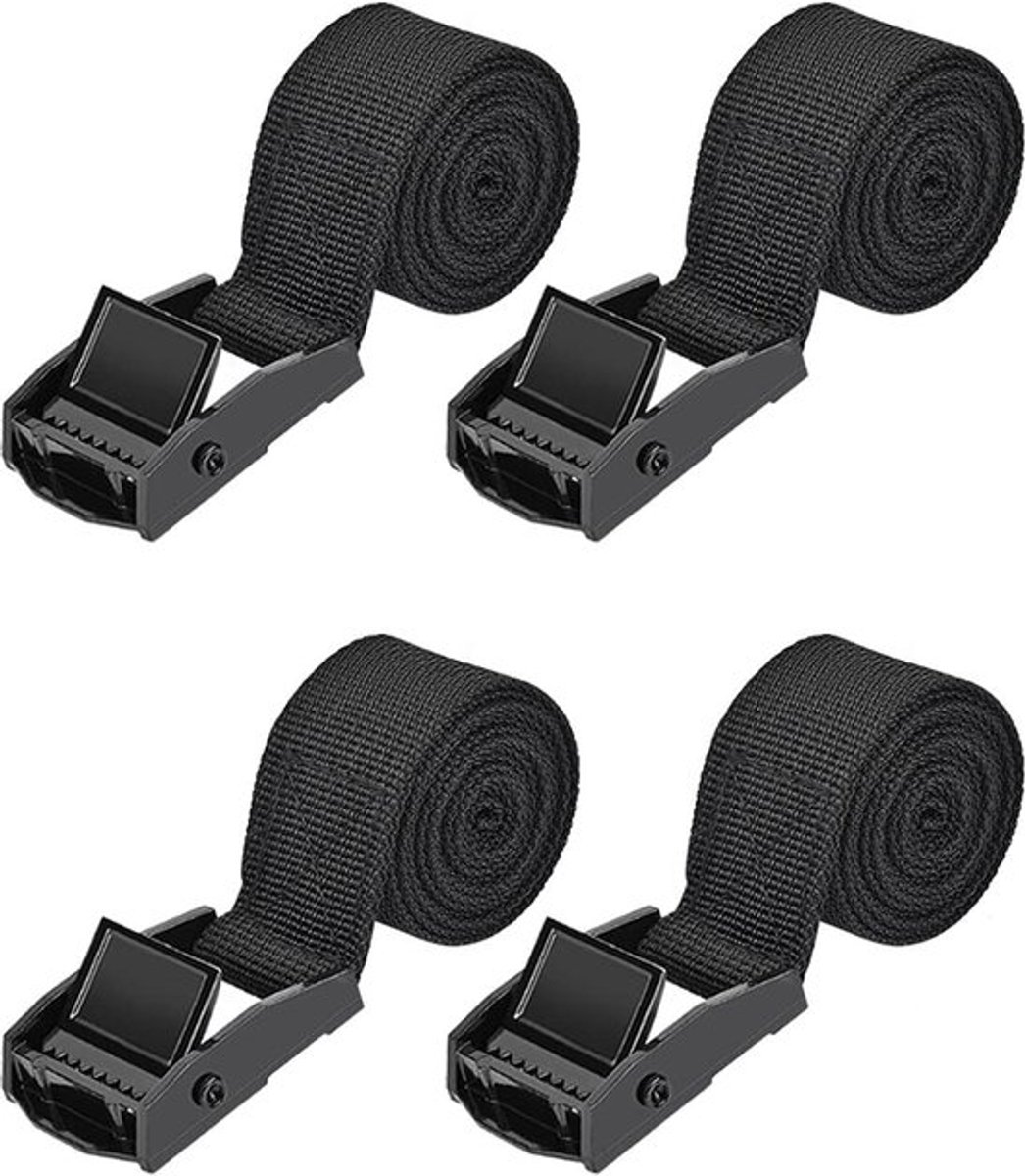 Spanbanden - 1.5 meter - Fiets spanbanden met klemgesp - 4 stuks - Sjorbanden - klemgesp -Bevestigingsgordel voor Auto, Bagagedrager Fiets en Camping - Zwart