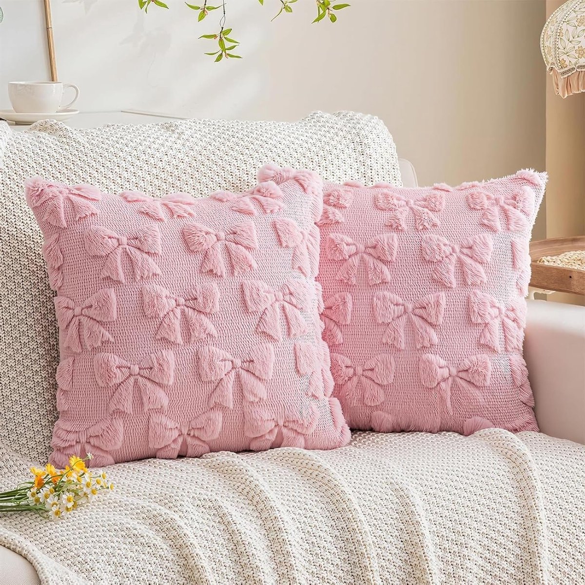Decoratieve Roze Pluche Kussenhoezen 45x45cm - Zachte Throw Pillow Covers voor Woonkamer, Slaapkamer en Balkon