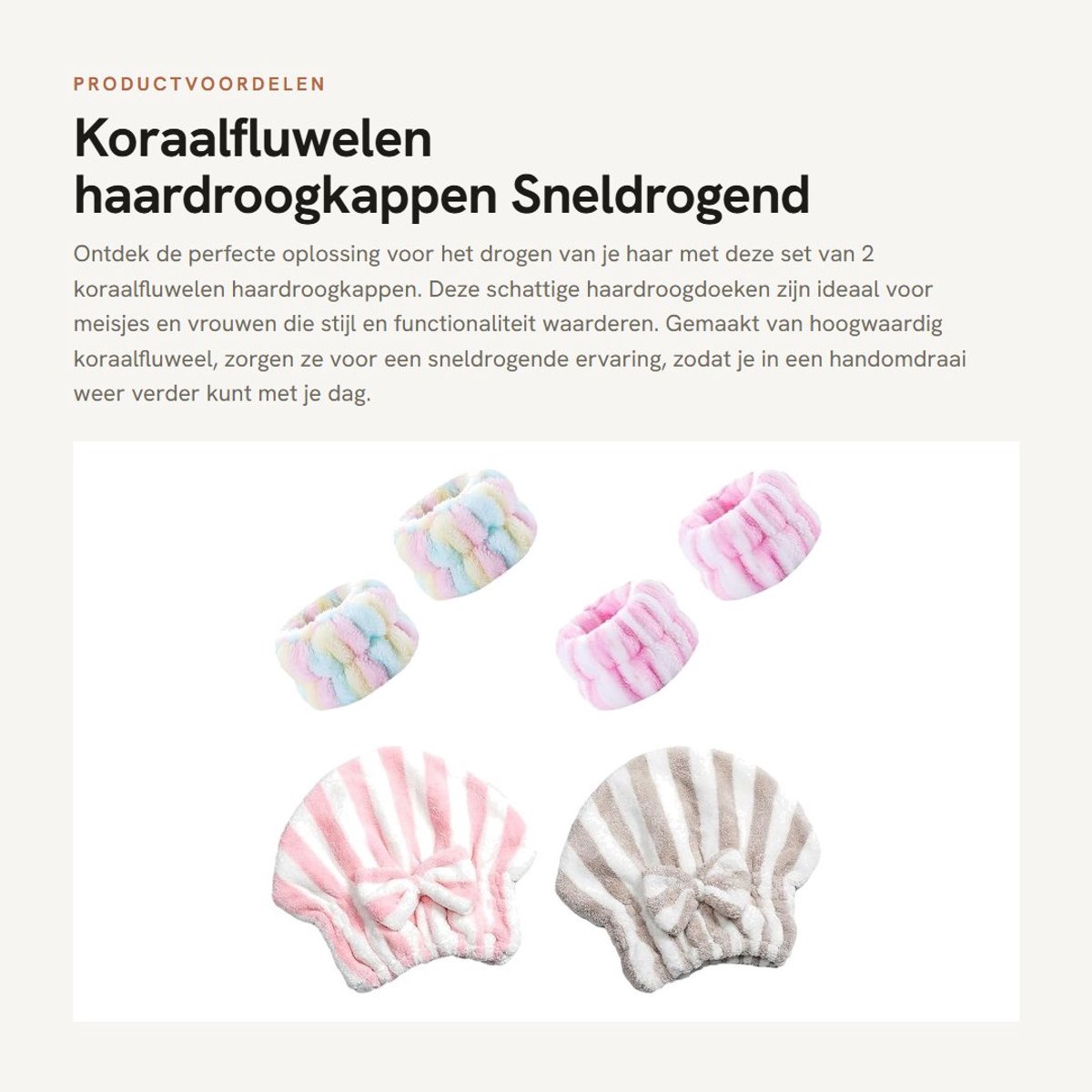 Dailygoods- Haardroogkap 2 Stuks - Koraalfluweel - Draagbaar - Sneldrogend - Polsbanden 4 Stuks - Zacht en huidvriendelijk - Drooghaarkap