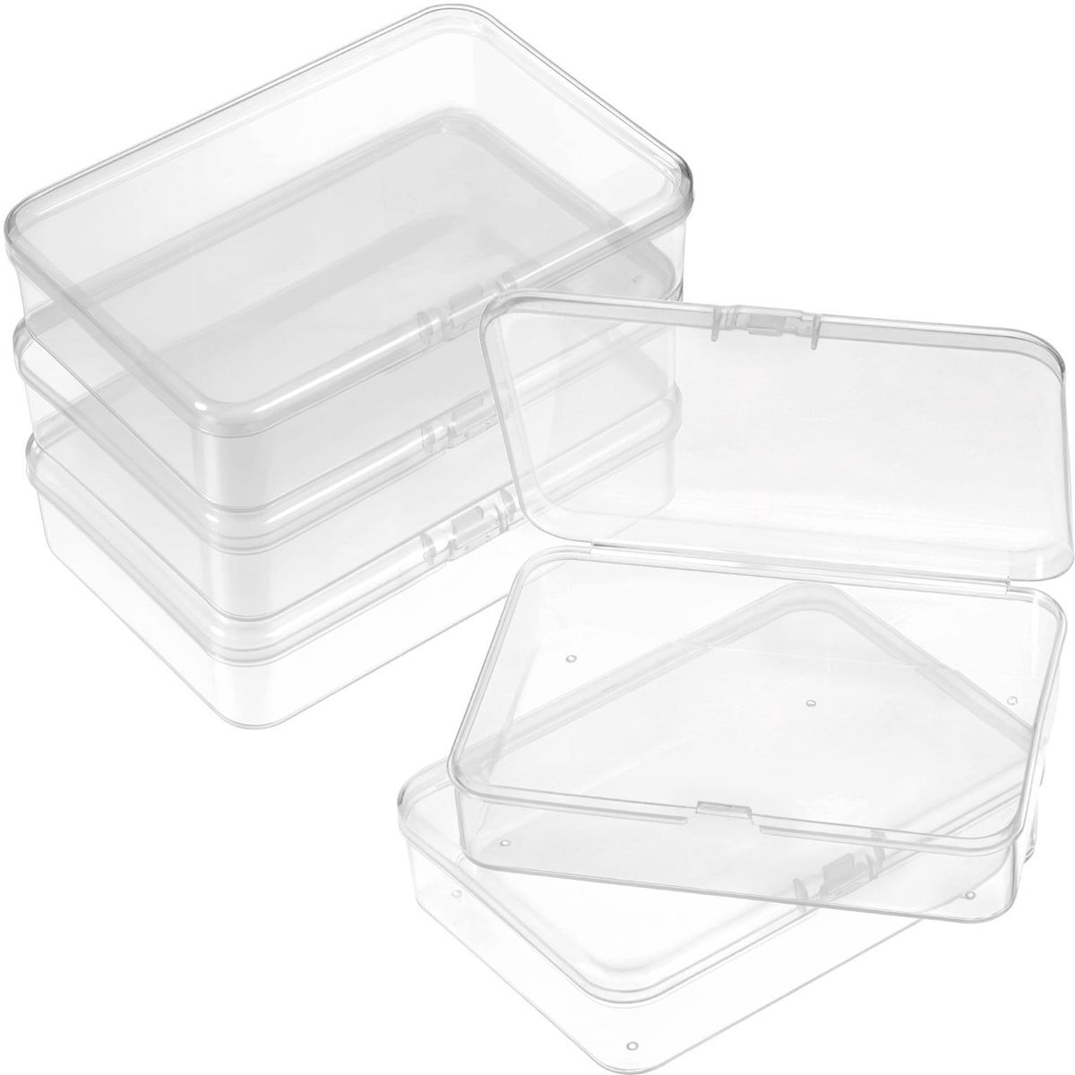 Dailygoods- Kaartenbox 5 Stuks - Opbergdoos met Deksel - Transparant - Kunststof - 10,5x7,5x2,5 cm - Duurzaam Gebruik