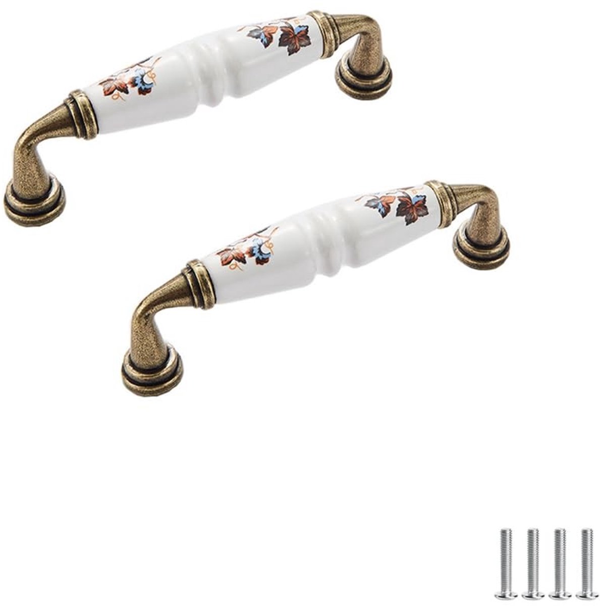 Dailygoods- Kast Handgrepen Vintage - 4 Stuks Keramische Deurgrepen - Lade Knoppen - Porselein Handgrepen - Gebogen Ontwerp - Sterke Artistiek