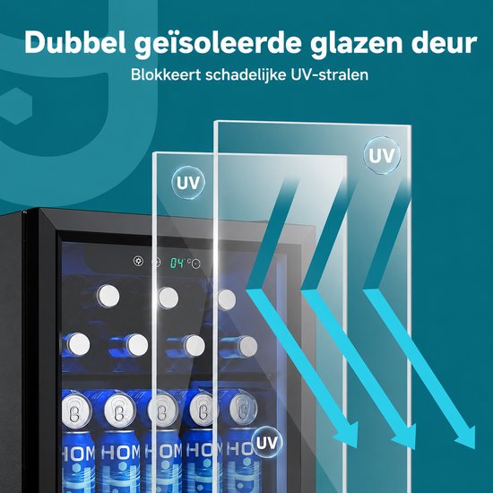 Norvia - Drankenkoelkast - Mini Koelkast - Glazen Deur - 55 Blikjes - Verstelbare Planken - Zwart - 4-16 °C - LED Verlichting van Norvia — afbeelding 4