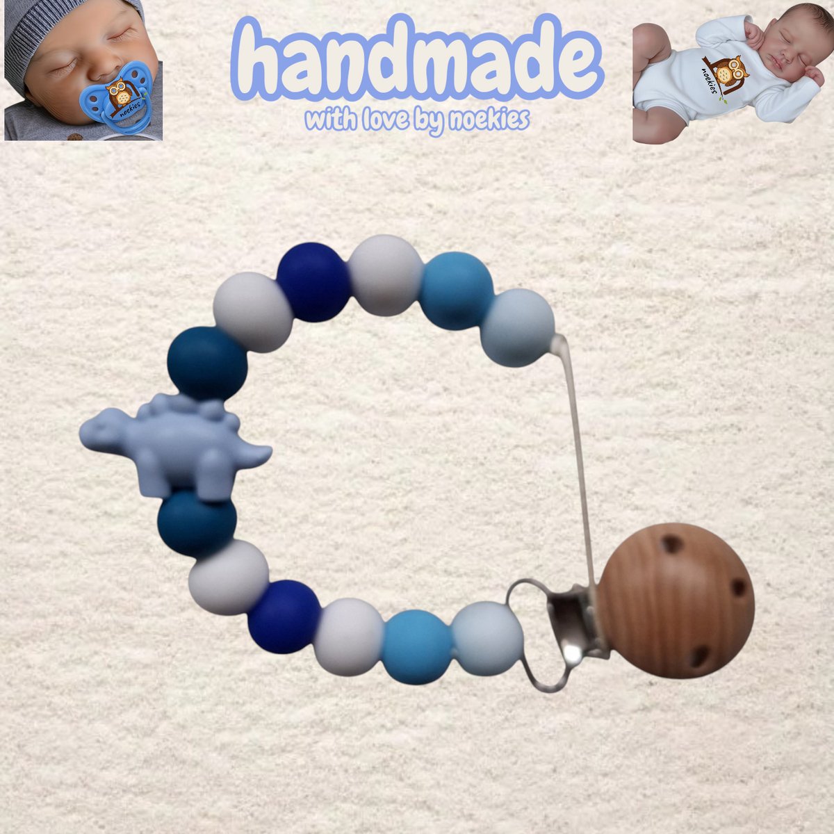 noekies Speenkoord Dino blauw lichtblauw Kraamcadeau - Speenketting - Babycadeau - Babyshower nr 18