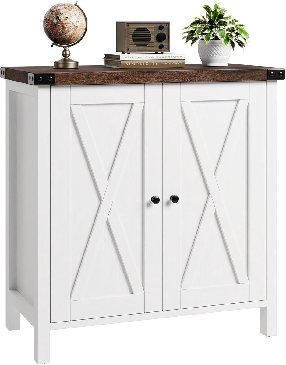 Landelijke dressoir opbergkast voor de eetkamer – keukenkast met verstelbare planken en 2 schuurdeuren, modern houten opbergmeubel voor woonkamer en eetkamer